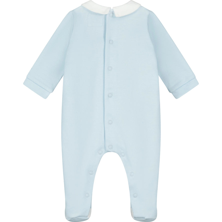 Blue Cotton Embroidered Babygrow