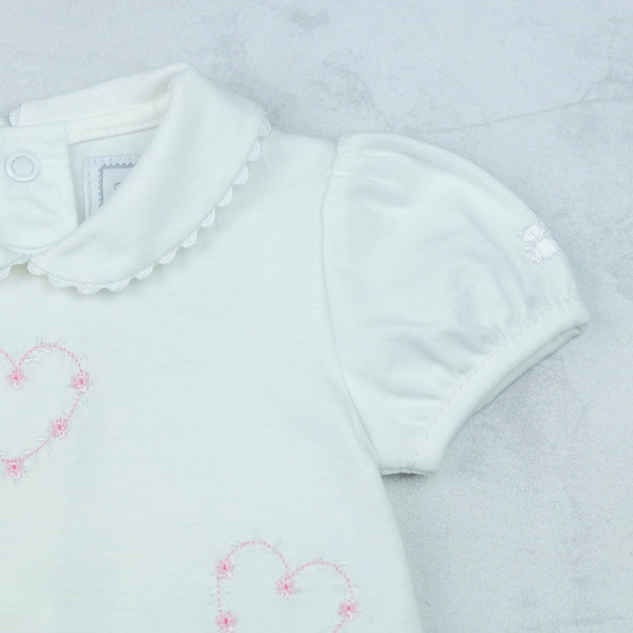 Jody White Girls Heart Embroidery Romper