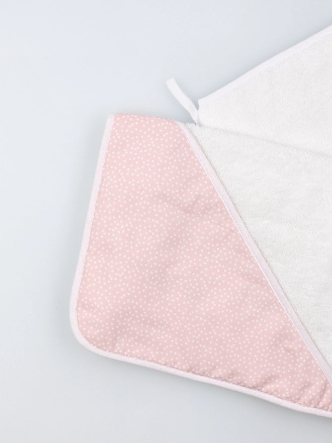 Hooded Pink with White Polka Dots Turkish Cotton Baby Towel