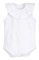 Titan Sleeveless White Jersey Cotton Bodysuit with Ruffle Collar