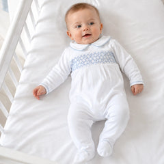 Charlie Hand-Smocked Pima Cotton Baby Footie