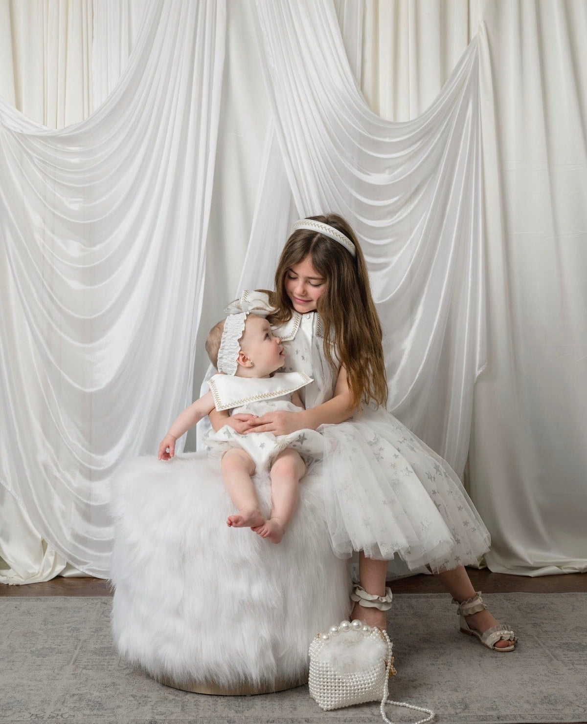 Star White Tulle Dress with Silver & Gold Embroidery