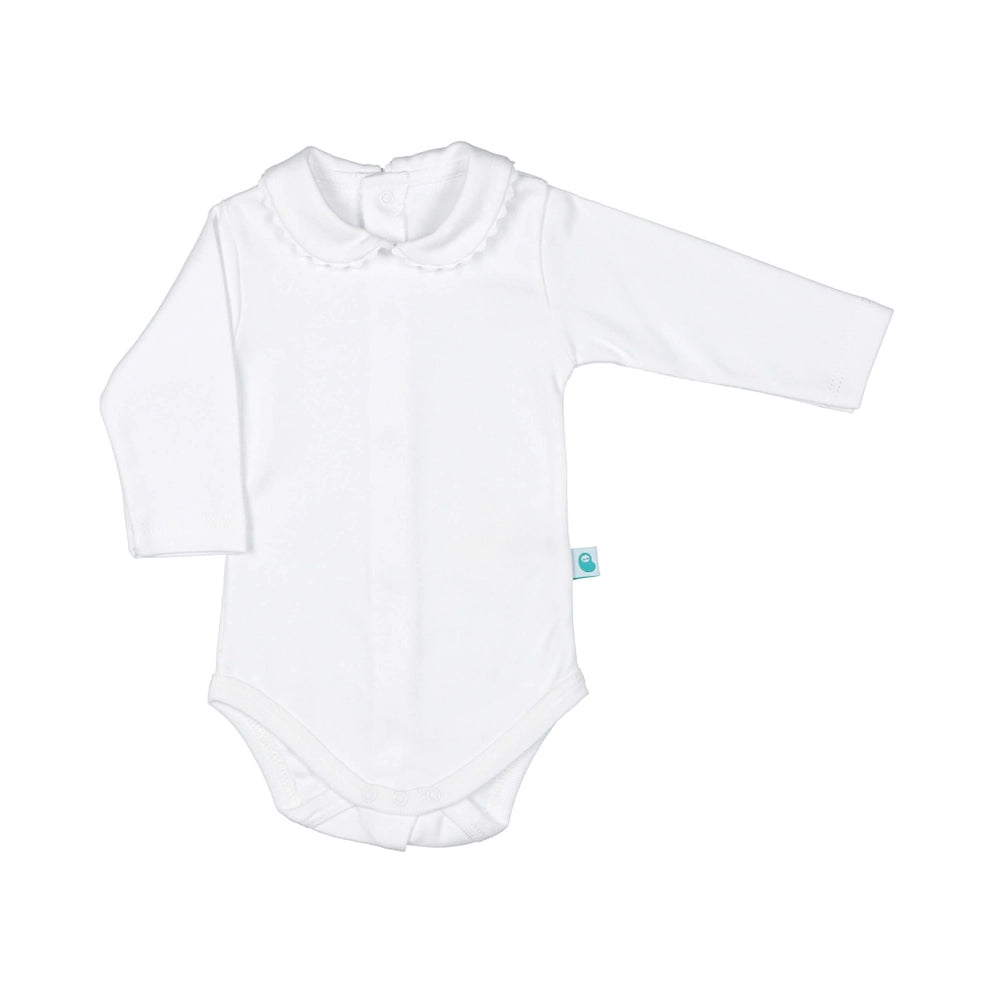 White Cotton Baby Bodysuit with Peter Pan and Herringbone Collar