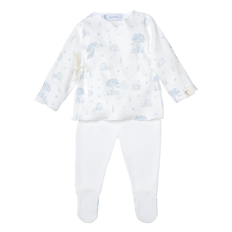 Mon Cheri Baby Boy Gift Set – White & Blue with Hat & Mittens