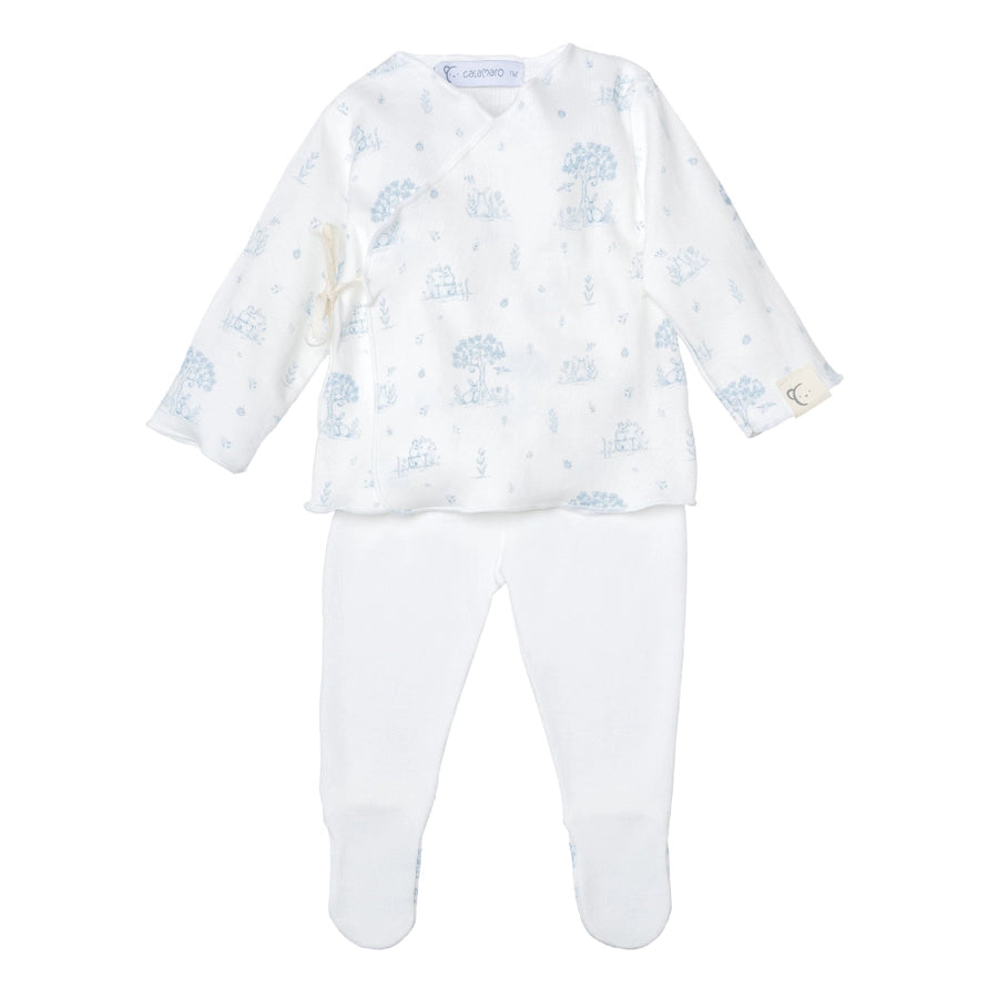 Mon Cheri Baby Boy Gift Set – White & Blue with Hat & Mittens