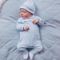 Lionel Boys Blue Babygrow with Teddy Embroidery & Hat