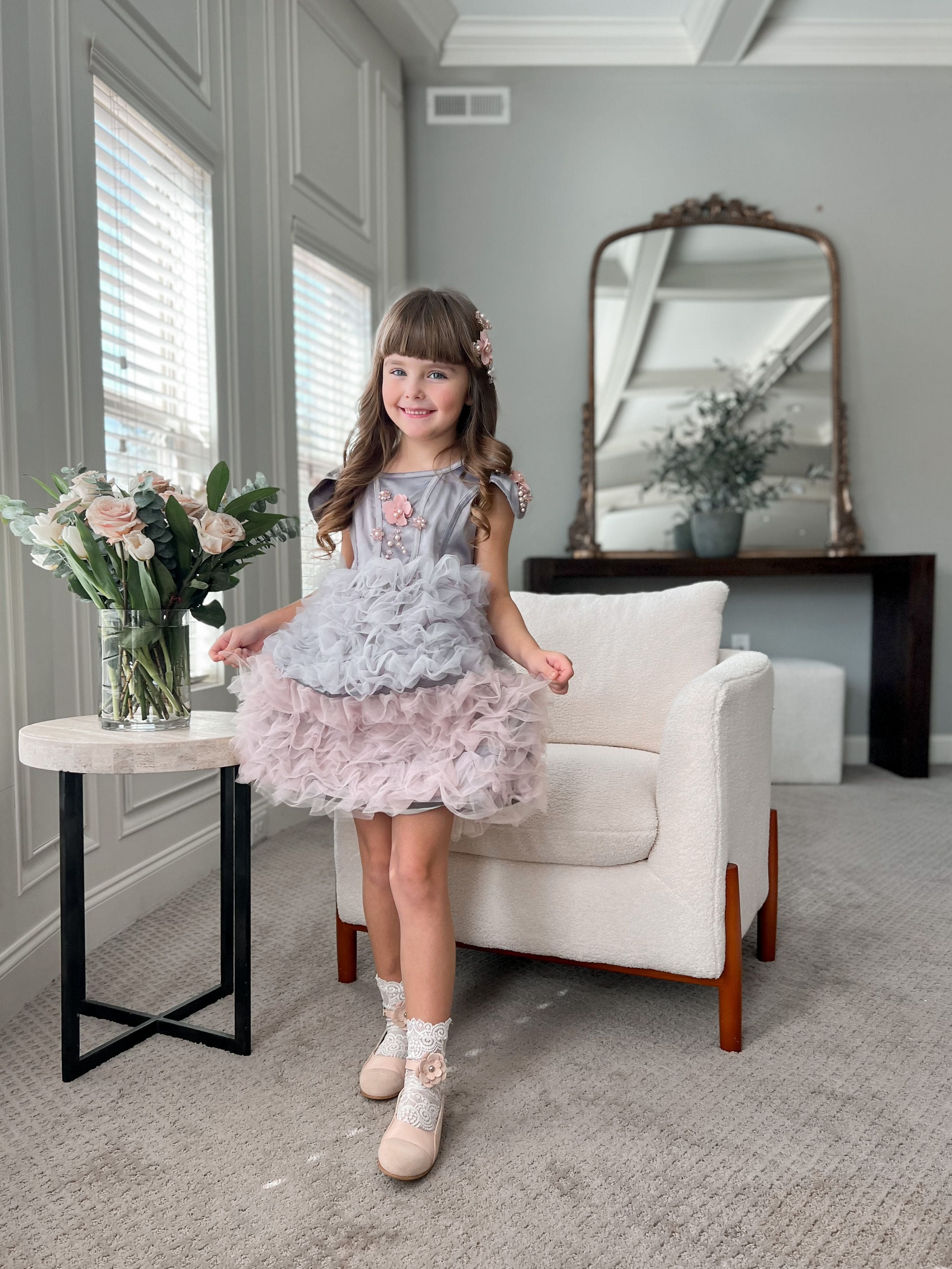 Mia Grey and Pink Ombré Cupcake Tulle Dress