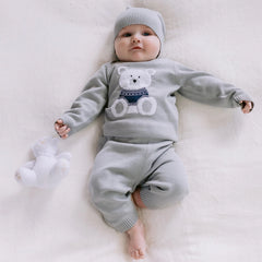 Enzo Grey Knit Teddy Trouser Set with Hat