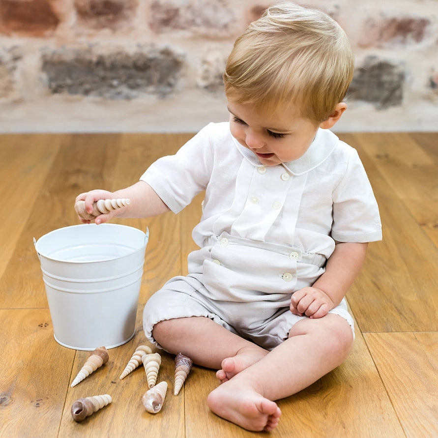 Sawyer Baby Boys White and Beige Outfit Set
