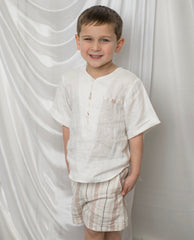 White and Beige Boys' Striped Linen Shorts