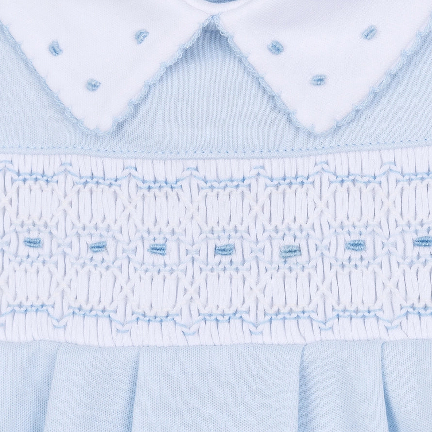 Landry Smocked Footie — Light Blue Pima Cotton Baby Footie