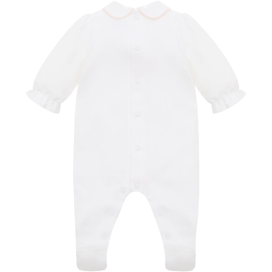 Lucy Girls White Bunny Embroidery Babygrow & Hat Set