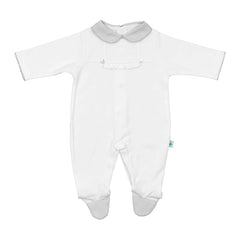 Baby Cotton Babygrow with Grey Striped Collar