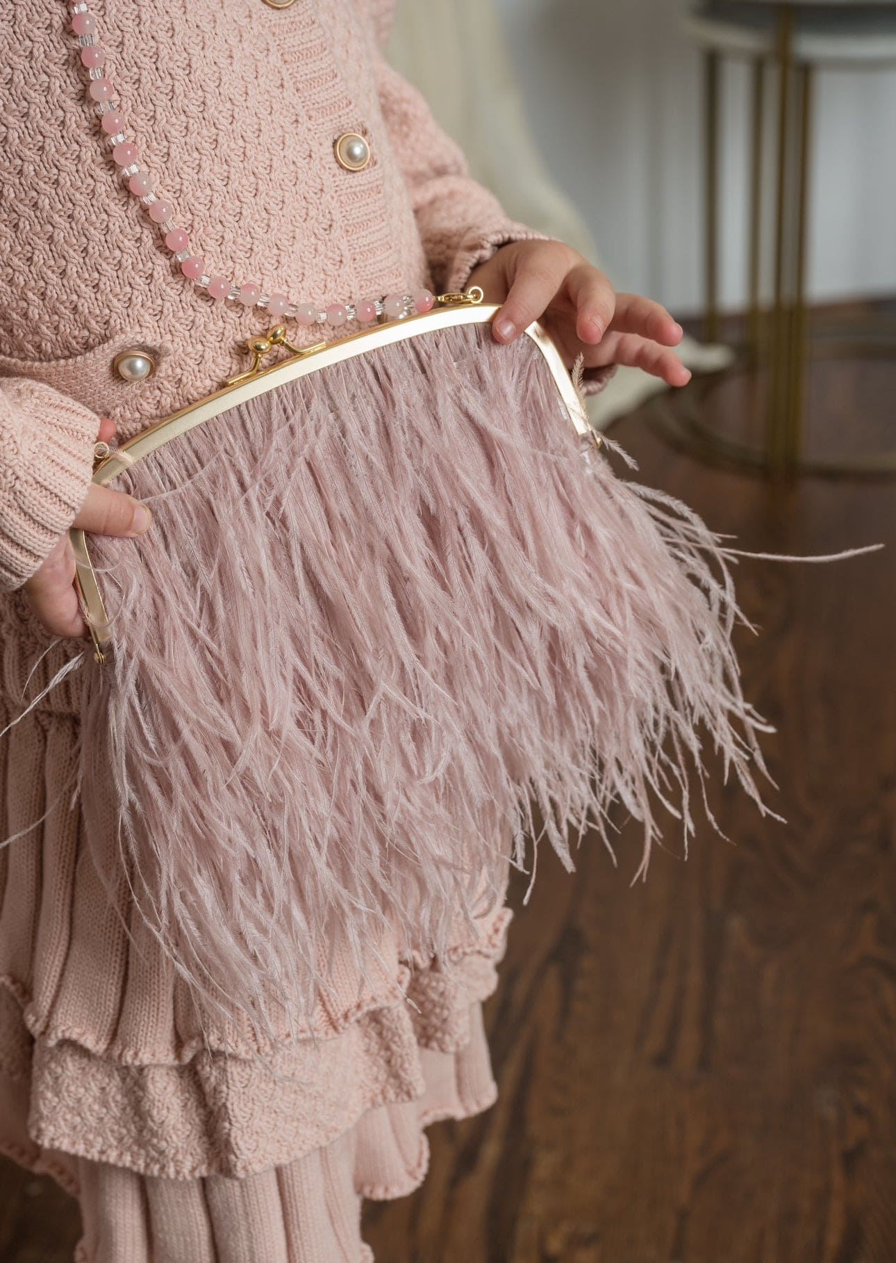 Dusty Pink Feather Handbag