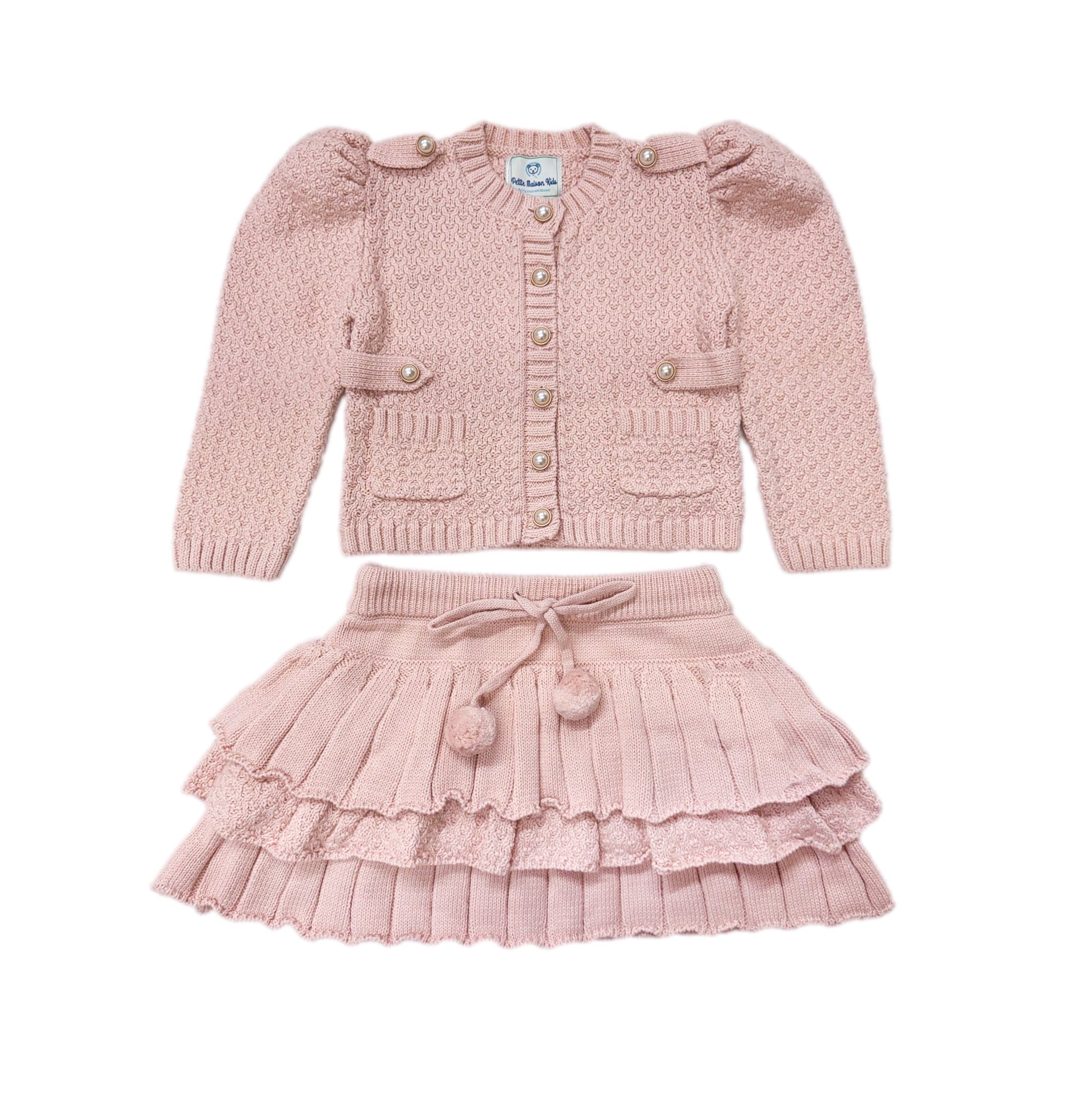 Julie Pink Knit Cotton Top and Skirt Set