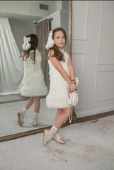 Ava Ivory Flower Faux Fur Dress - Petite Maison Kids