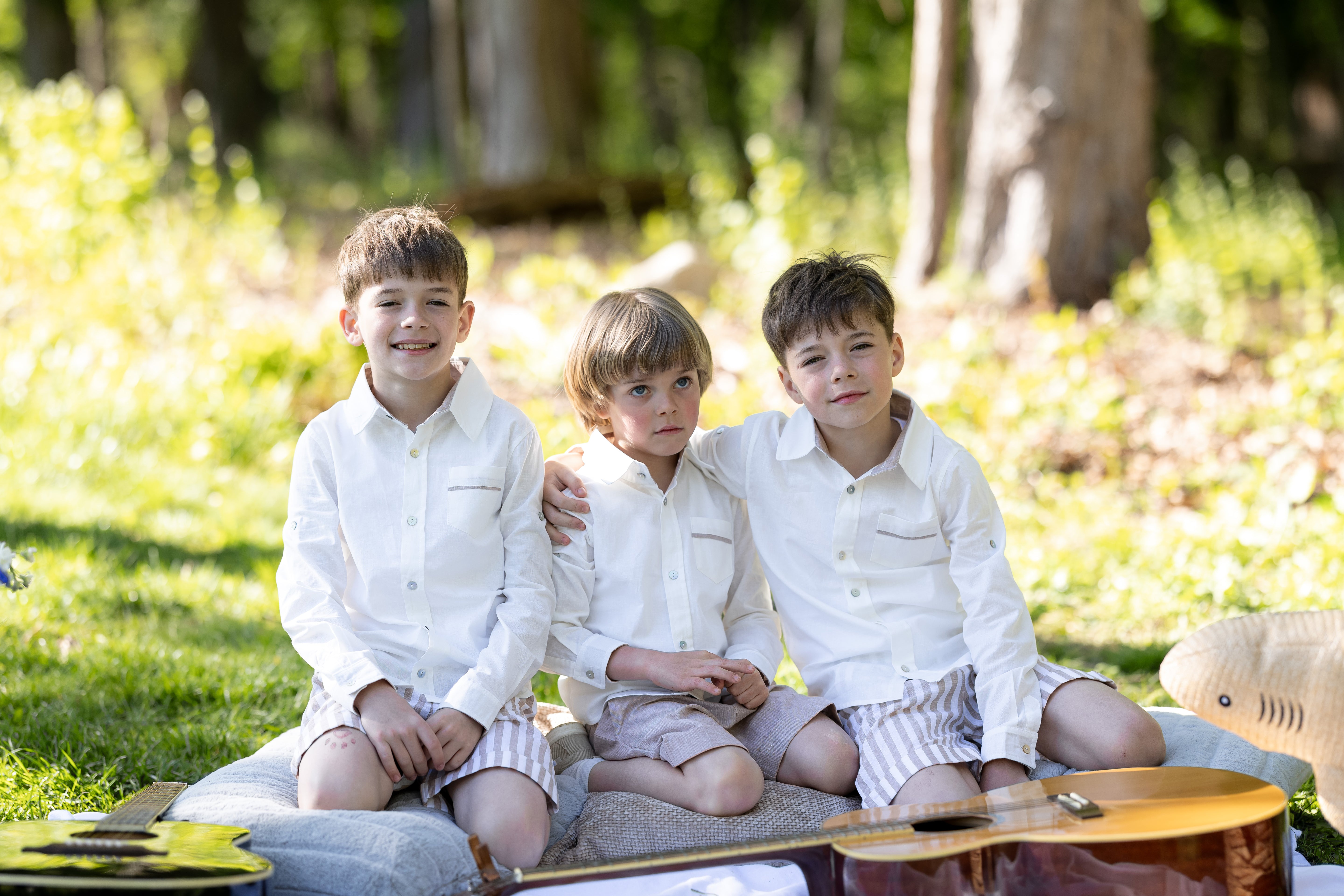 Ashton Beige and White Linen Top and Shorts Set