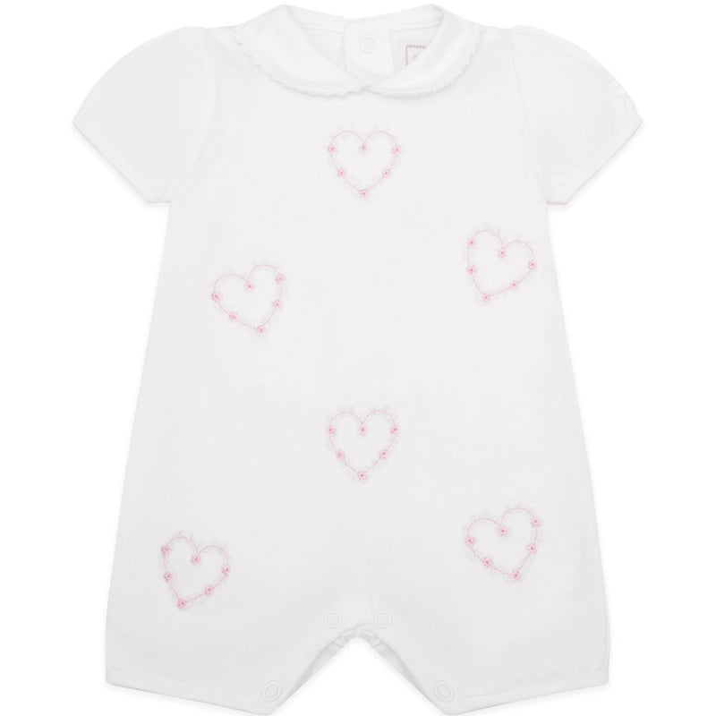 Jody White Girls Heart Embroidery Romper