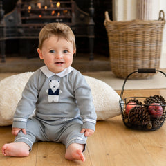 Aiden Grey Knit Teddy Bear Trouser And Hat Set