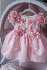 Azalea Pink Dress With Shoulder Flowers