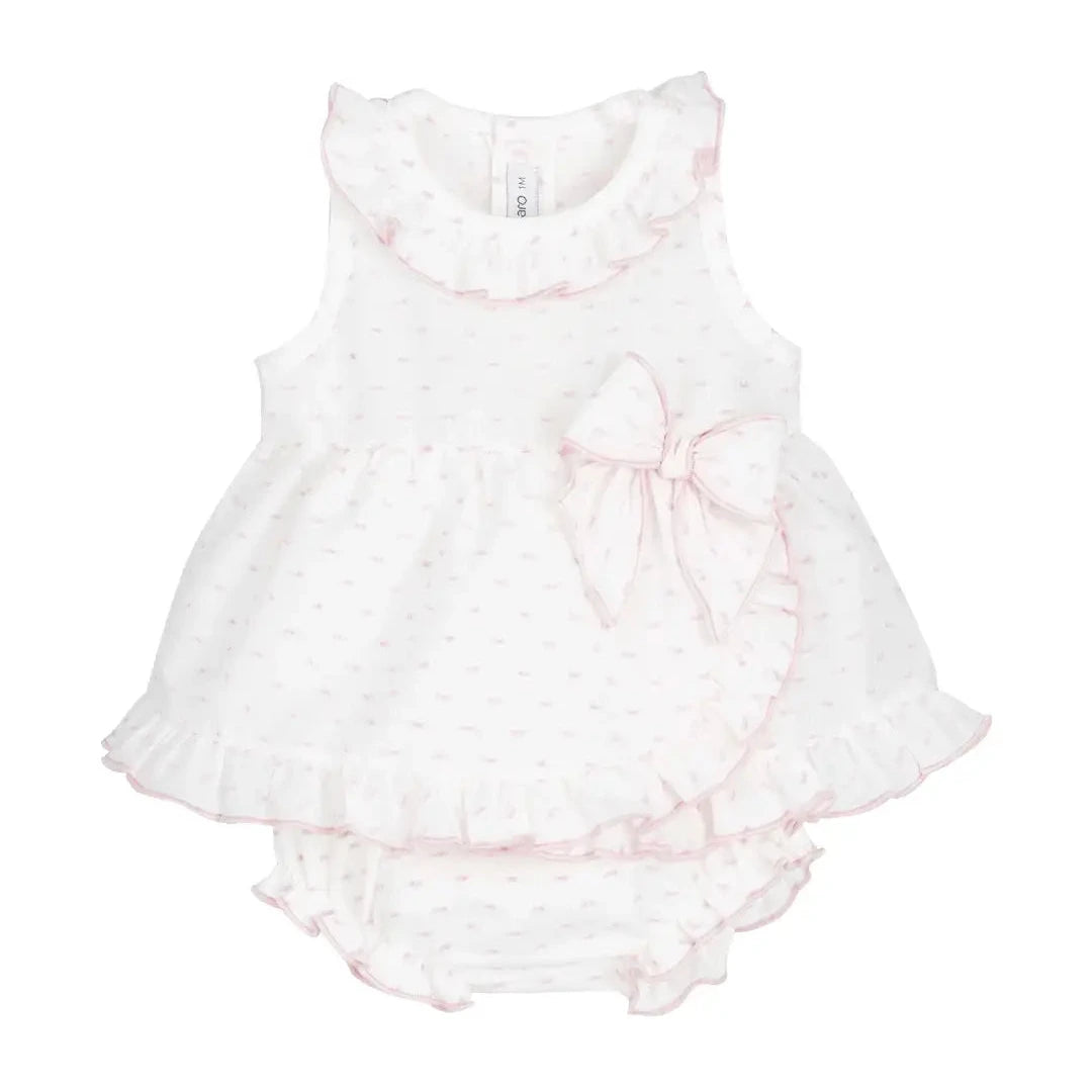 Jeusito Goa Baby White and Pink Cotton Dress with Bloomers