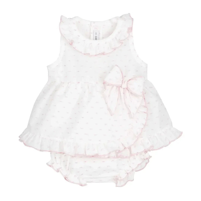 Jeusito Goa Baby White and Pink Cotton Dress with Bloomers