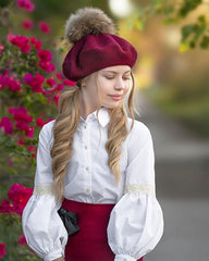 Wool Beret with Pom Pom