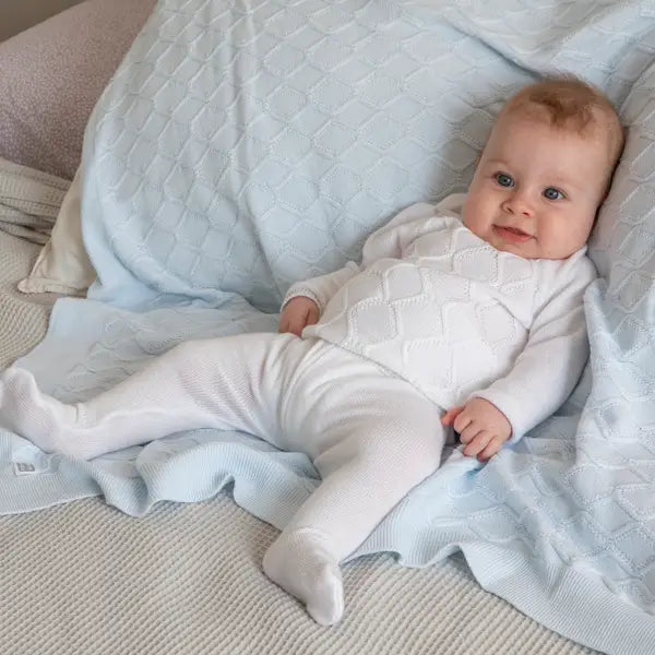 Baby Blue Diamond Print Knitted Cotton Baby Blanket