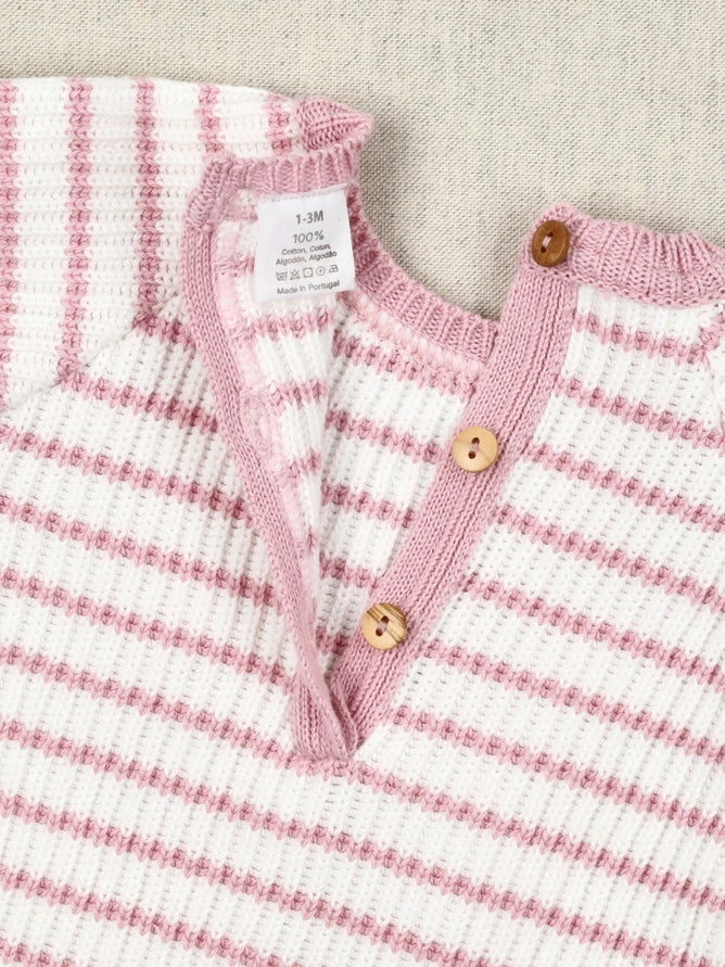Pink and White Striped Knit Cotton Onesie