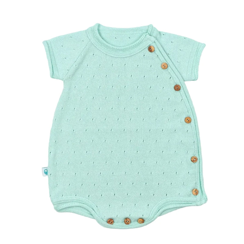 Mint Green Short Sleeve Cotton Knit Romper