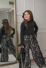 Black Cotton Turtleneck with Organza Sleeves - Petite Maison Kids