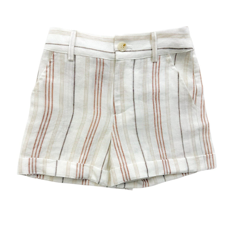 White and Beige Boys' Striped Linen Shorts