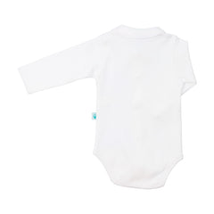 White Cotton Baby Bodysuit with Peter Pan Collar and Topstitching