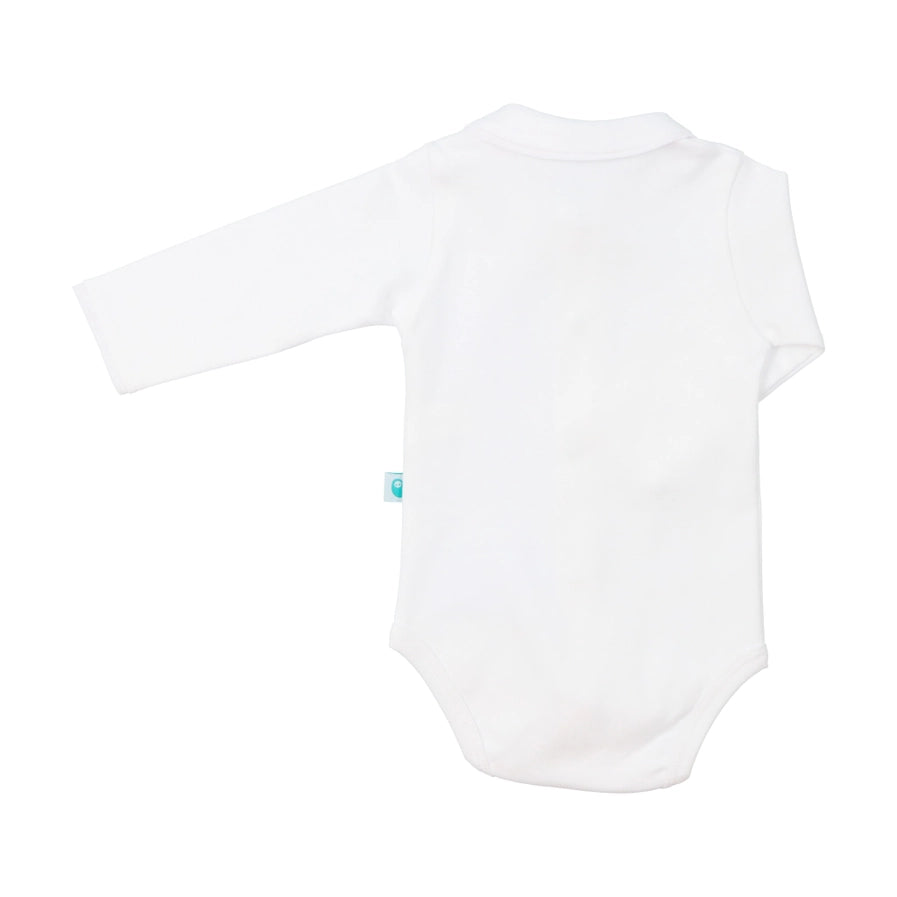 White Cotton Baby Bodysuit with Peter Pan Collar and Topstitching