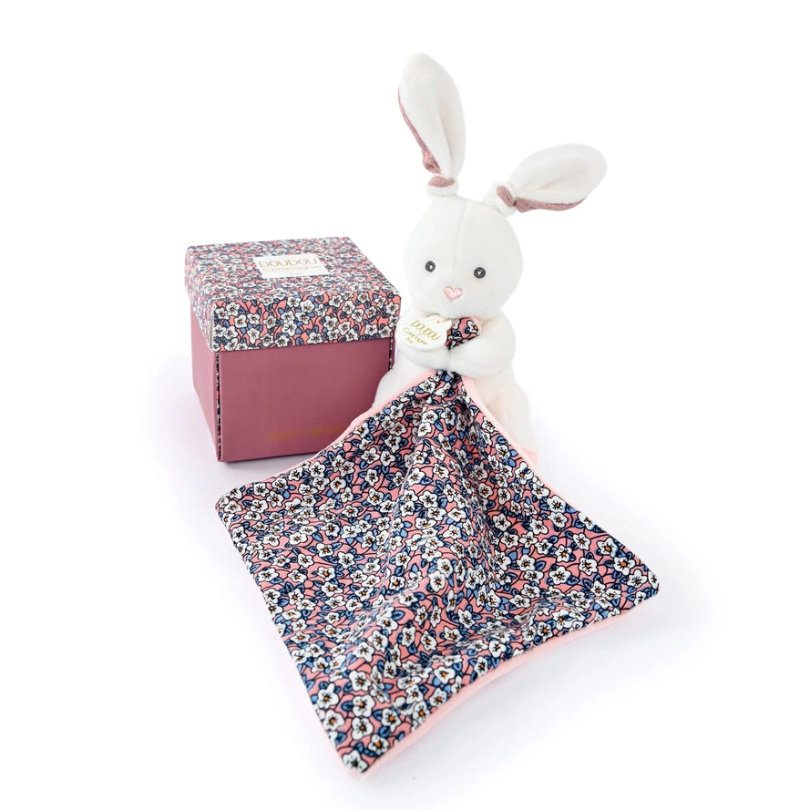 Liberty Print Pink Bunny Puppet with Blanket