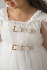 Savannah White Tulle Buckle Dress
