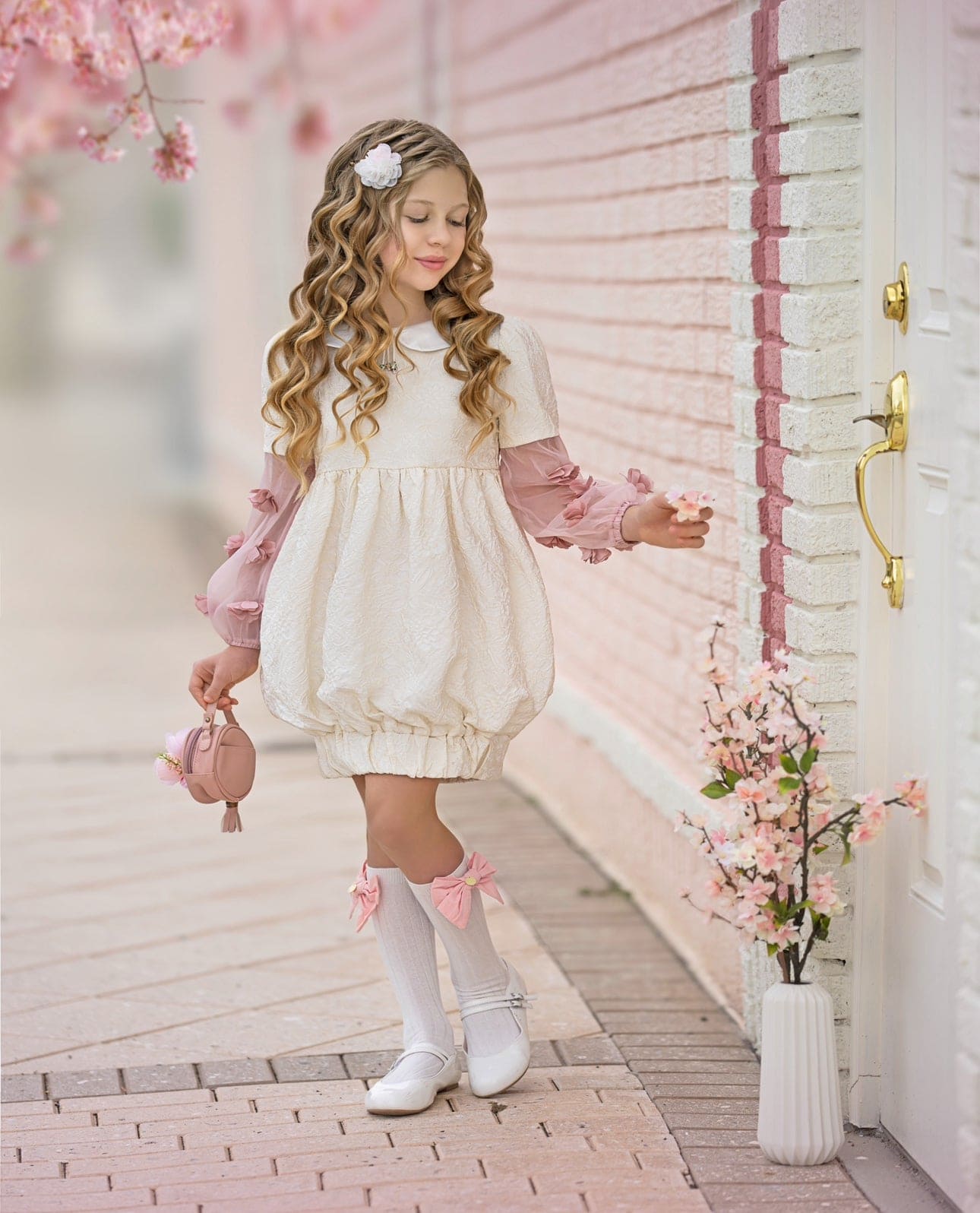 Cherry Blossom White and Pink Hair Clip