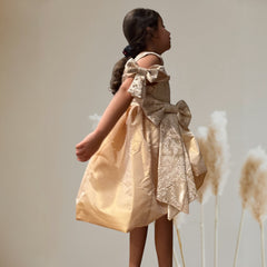 Charlie Gold Jacquard Bow Dress for Girls