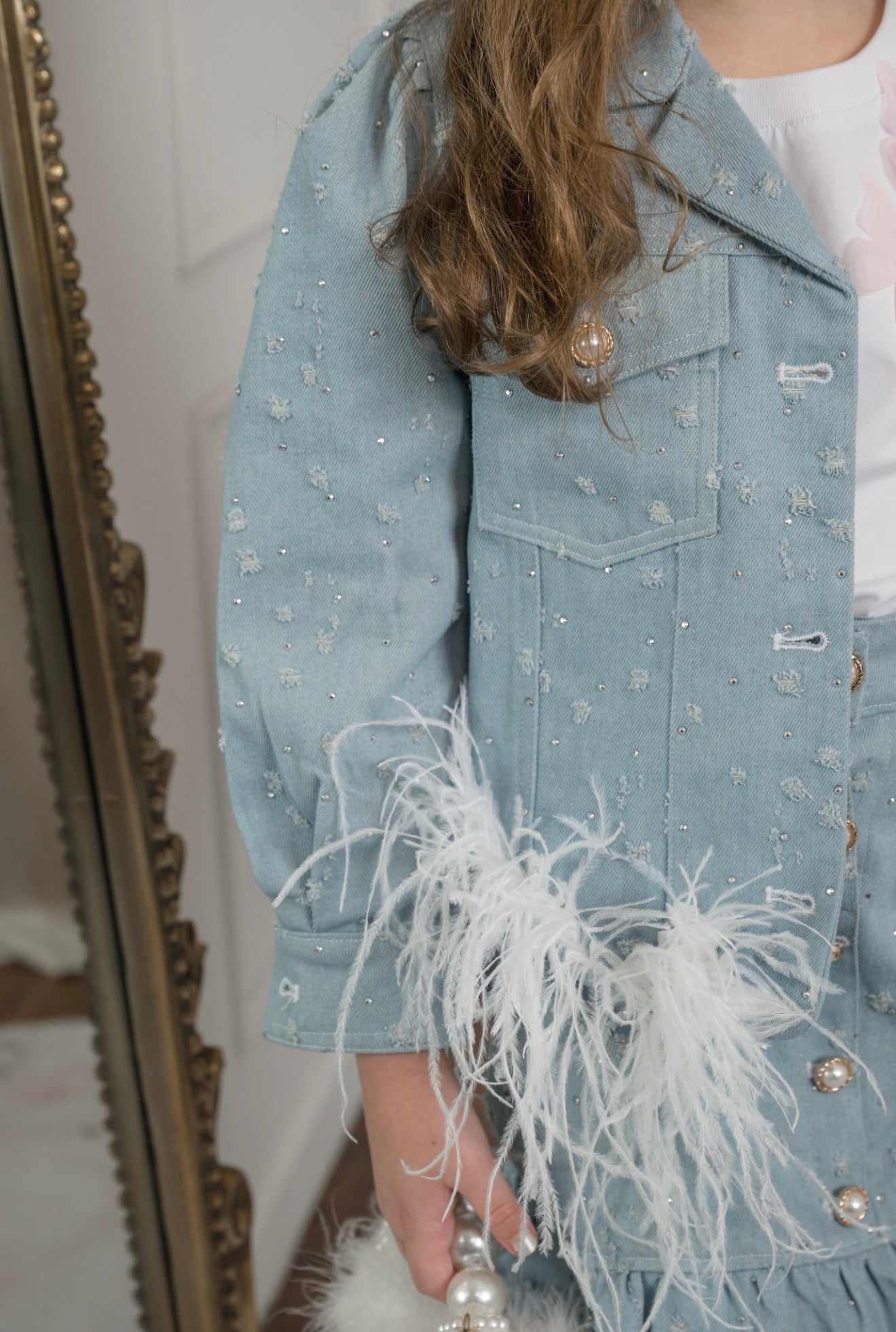 Sparkle Jeans Ostrich Feather Jacket