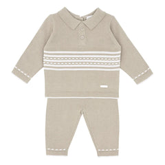 Beige & White Cotton Knit Two-Piece Baby Set