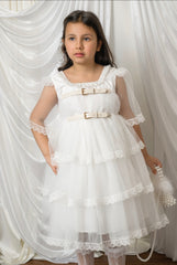 Savannah White Tulle Buckle Dress