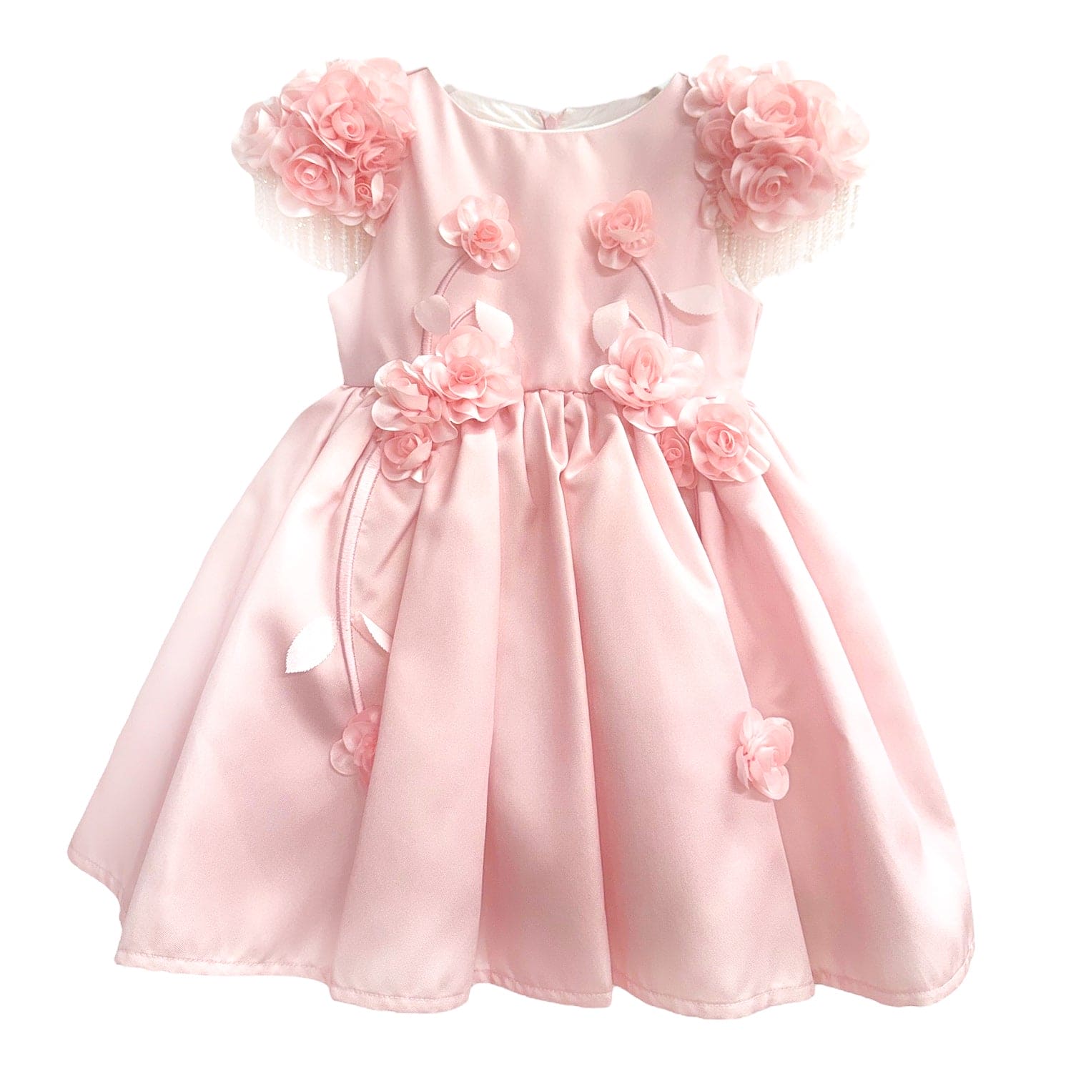 Azalea Pink Dress With Shoulder Flowers