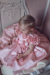 Azalea Pink Dress With Shoulder Flowers