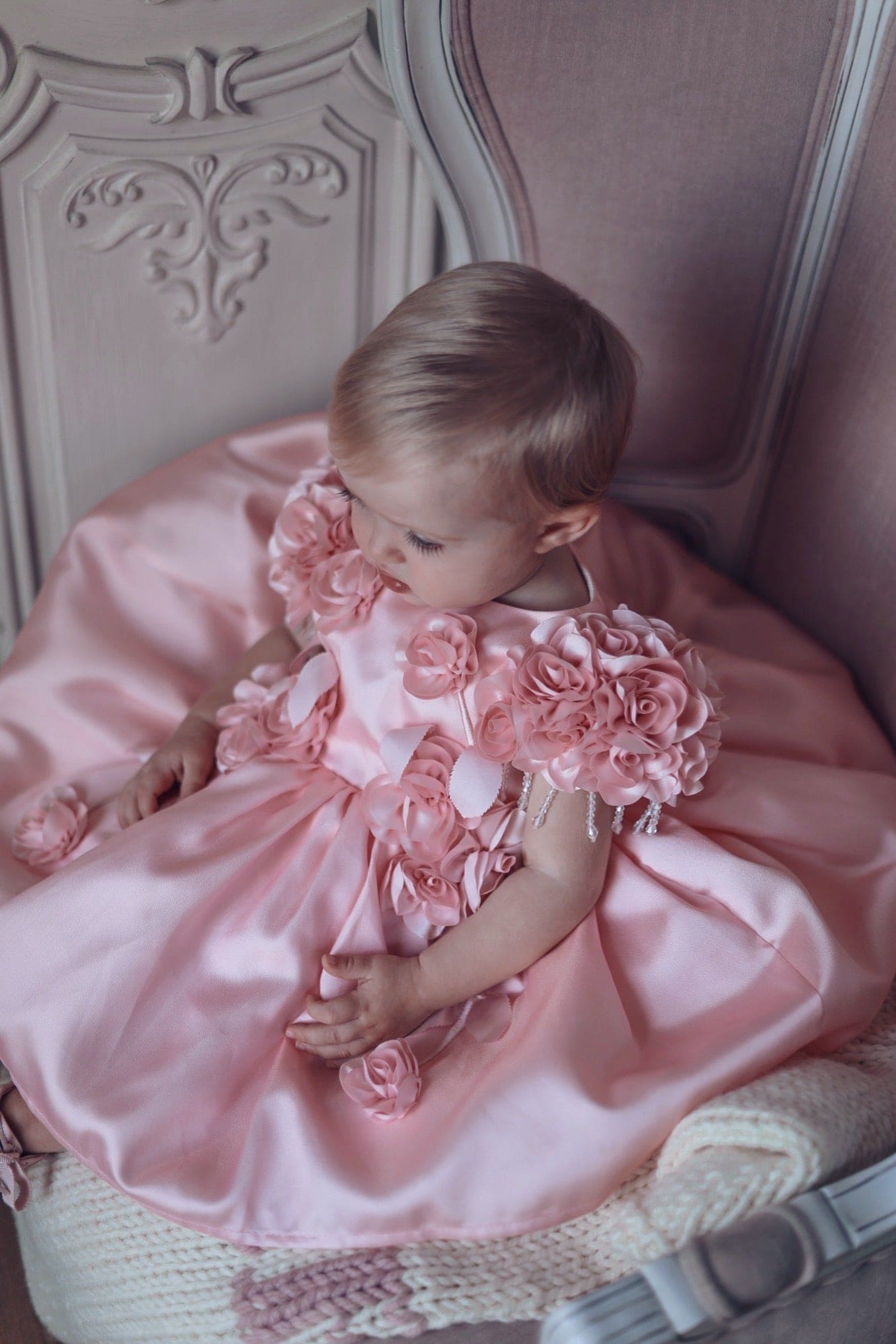Azalea Pink Dress With Shoulder Flowers