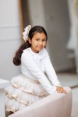 White Pima Cotton Ruffle Blouse