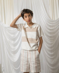 Bennet White And Beige Cotton Knit Shirt - Petite Maison Kids