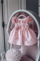 Azalea Pink Dress With Shoulder Flowers