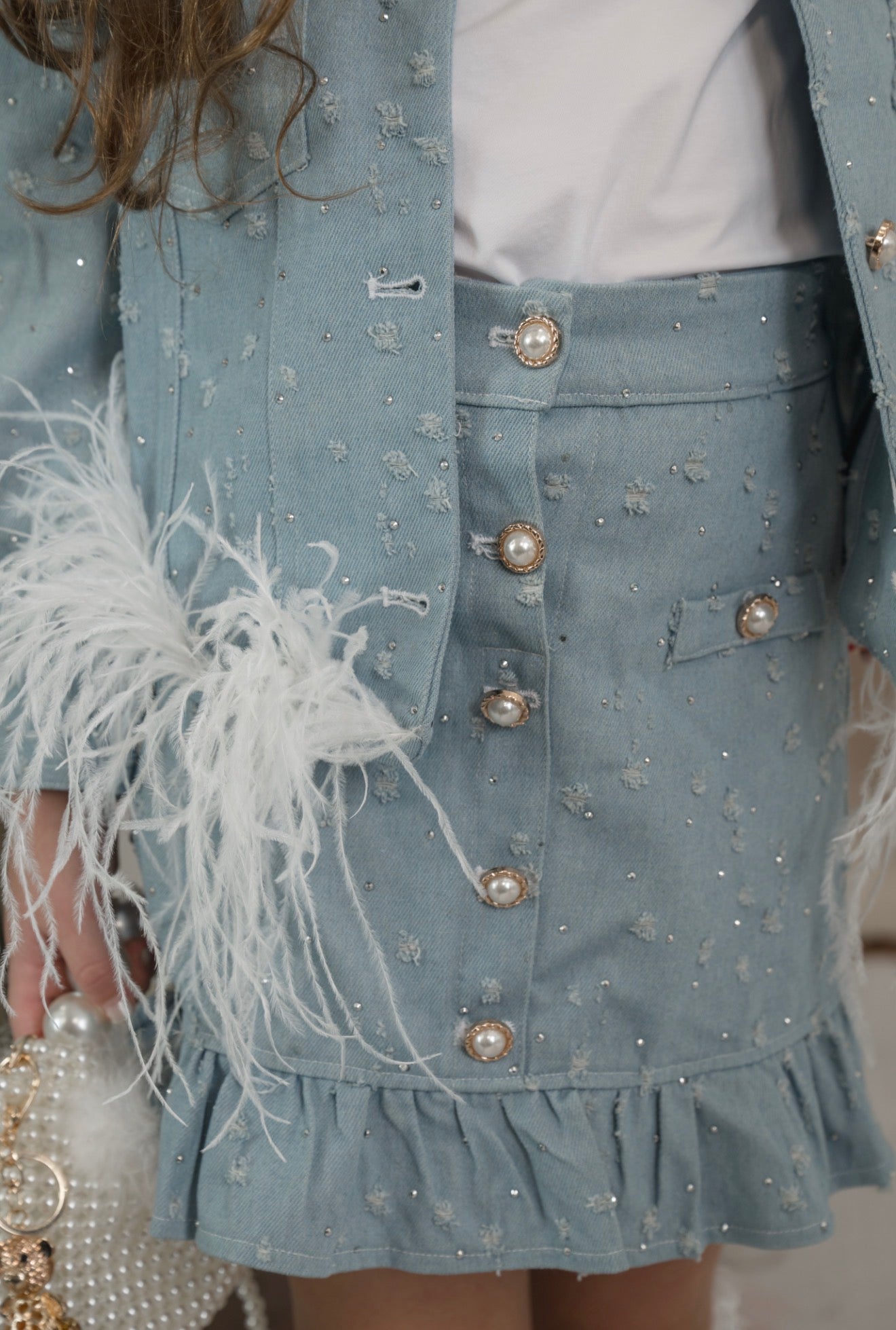 Sparkle Jeans Ostrich Feather Jacket