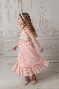 Molly Pink Tweed Top and Lace Skirt Set