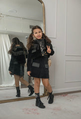 Girls' Black Cowboy Fringe Jacket with Gold Star Embroidery